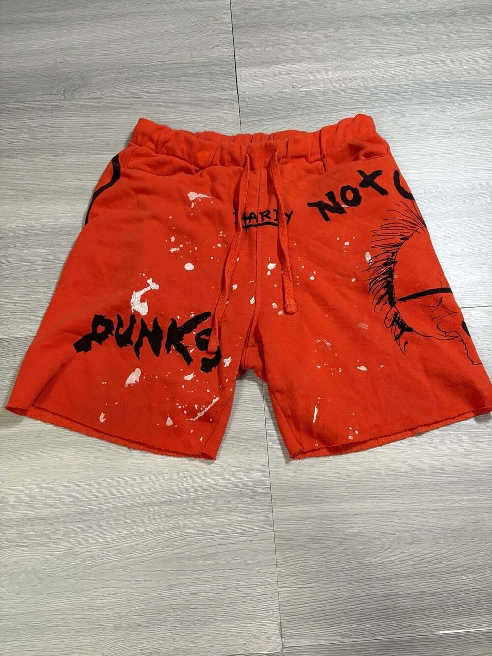 Ed Hardy Orange Graffiti Dead Graphic Print Sweatshorts